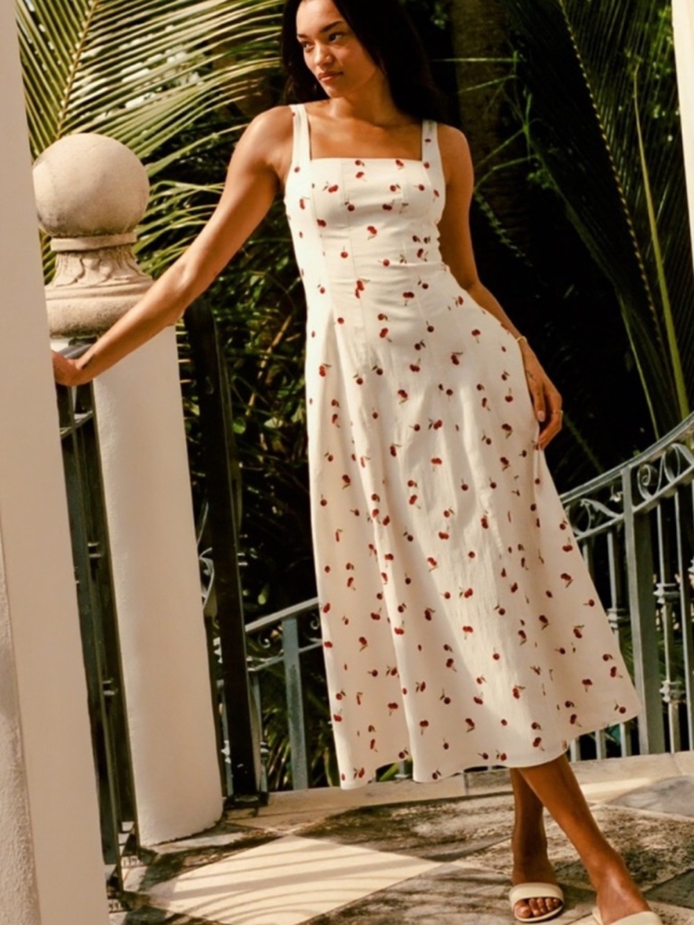 Abercrombie & Fitch Mila Stretch Midi Dress in Cherry Print ๐ size XXLP $110 - Picture 2 of 16